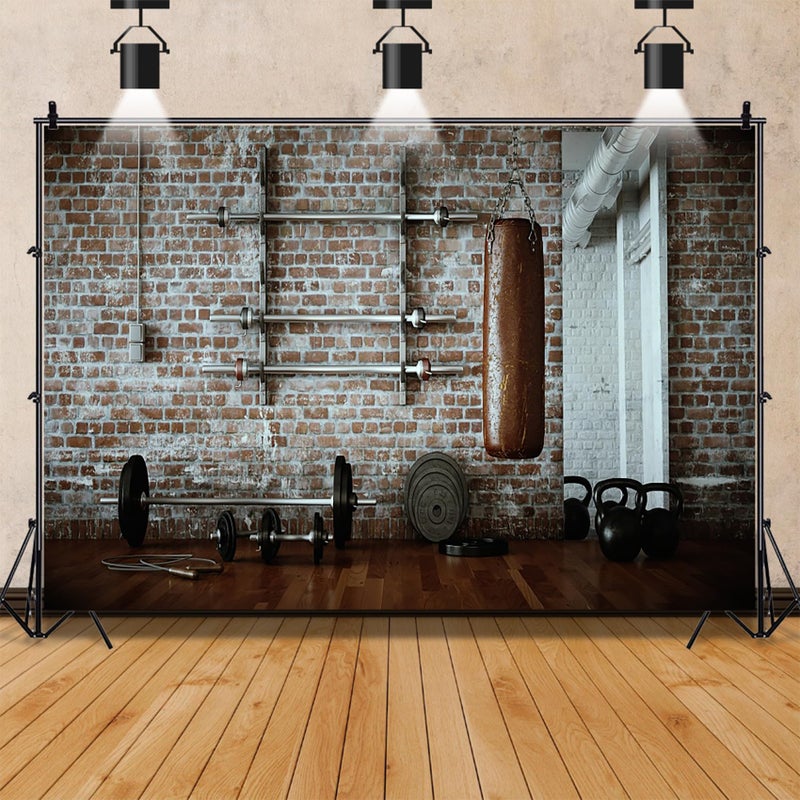 AOFOTO 7x5ft Gym Dumbbell Backdrop Indoor Sports Fitness Room Photography Background Muscle Training Wellness Physique Physical Exercise Sandbag Photo Studio Props Adult Artistic Portrait Wallpaper - Image 4